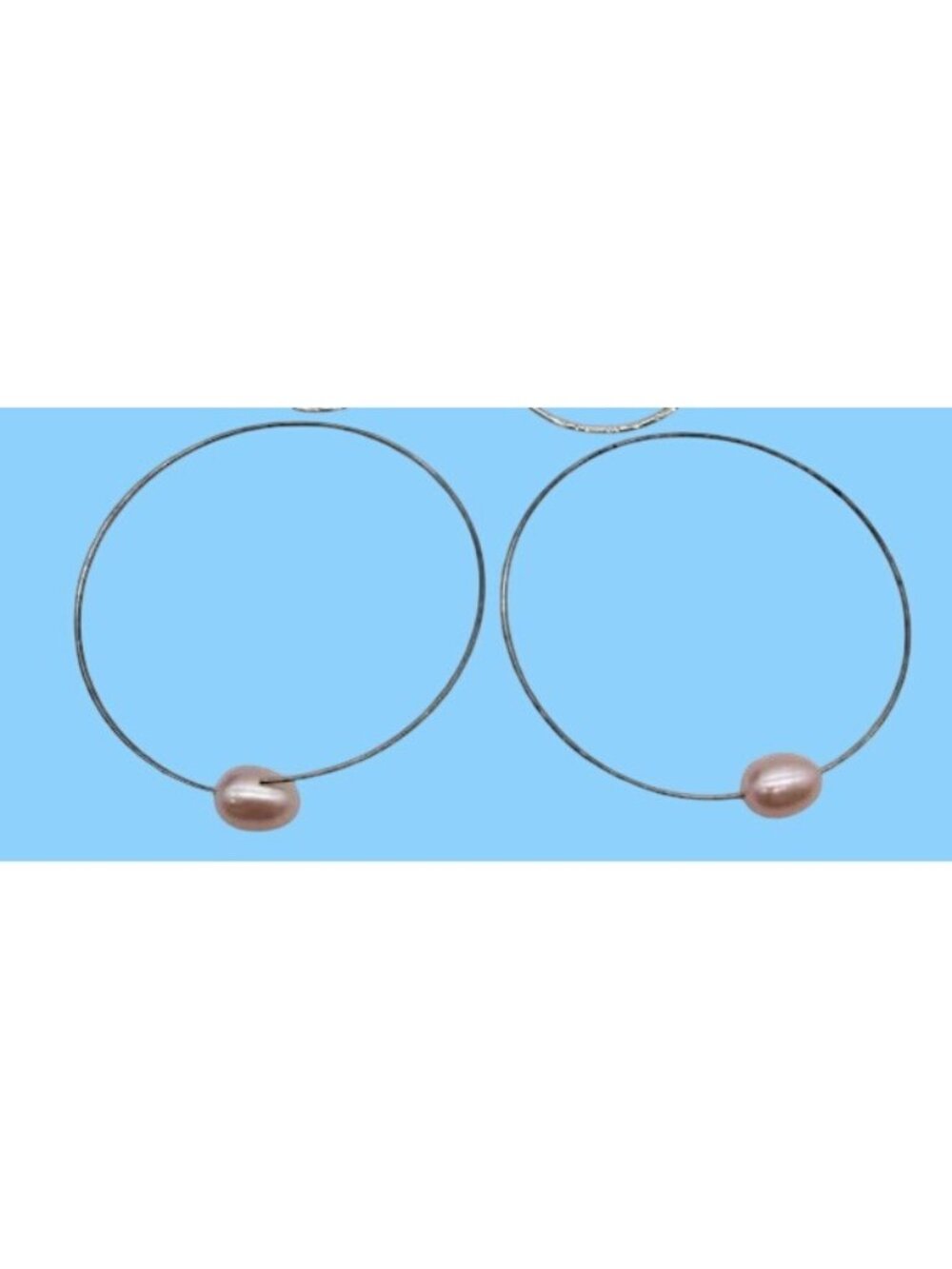 Silver-tone Hoola Hoop Earrings With Pink Faux Freshwater Pearl Bead